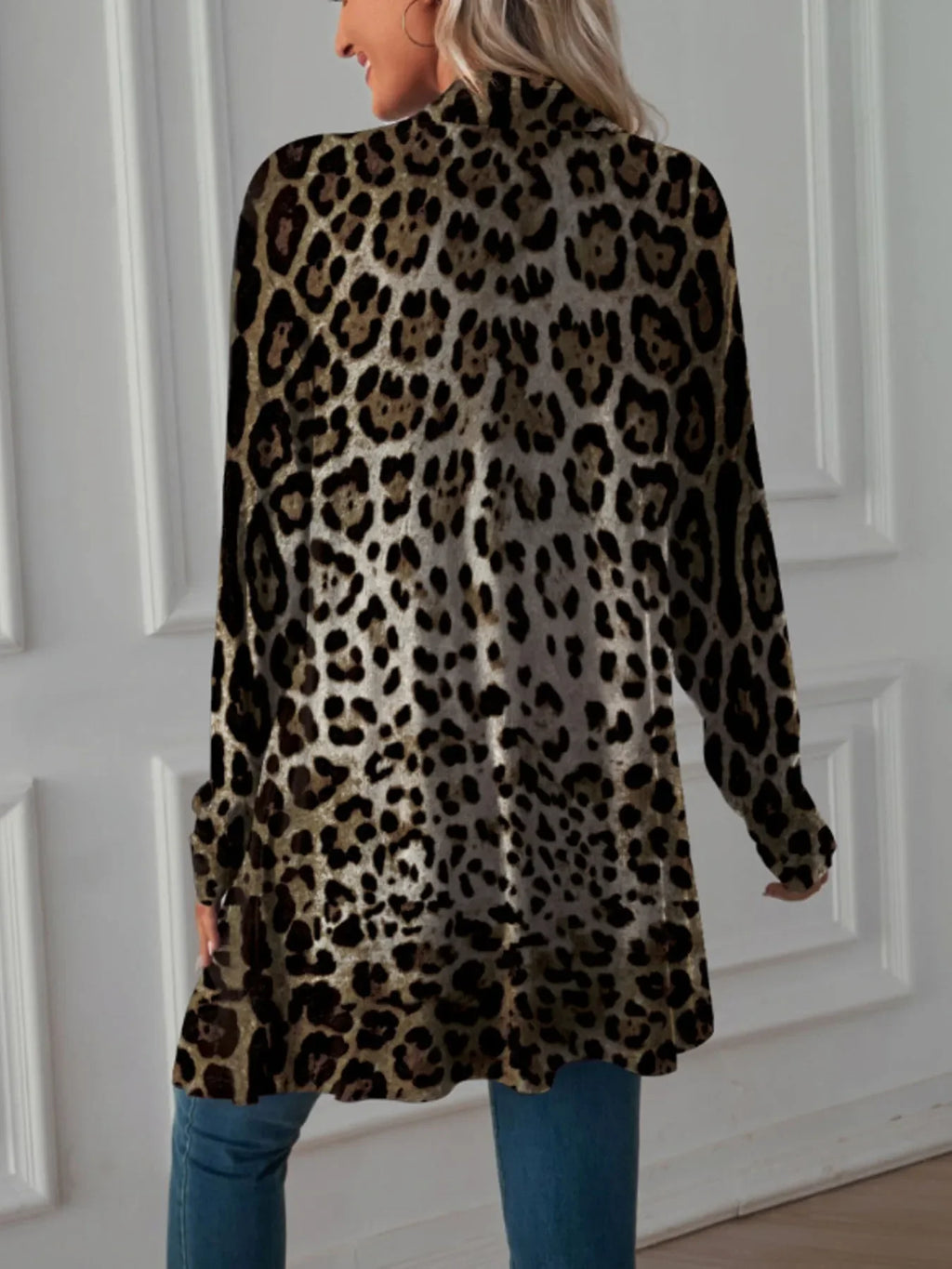 Leopard Print Long Open Front Cardigan - tif-shop24.de