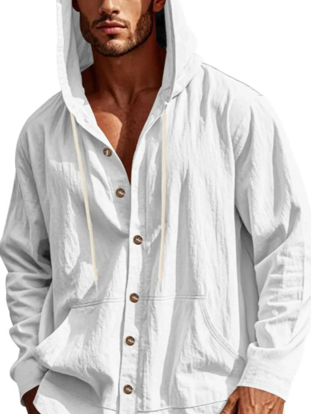 Men's Full Size Drawstring Button Up Hooded Top Plus Size - tif-shop24.de