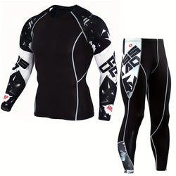 Sport Laufset Kompressionshemd + Hose Hauteng Langarm Schnell Trocknender Fitness-Trainingsanzug Gym Yoga Anzüge Kompressionshosen Thermounterwäsche Set Basisschicht Leggings Langarmhemd - tif-shop24.de