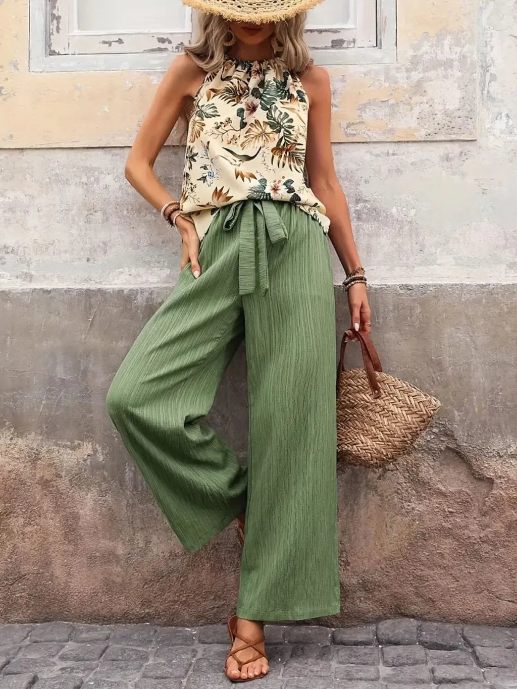 Printed Tank Top and Wide Leg Pants Set - tif-shop24.de