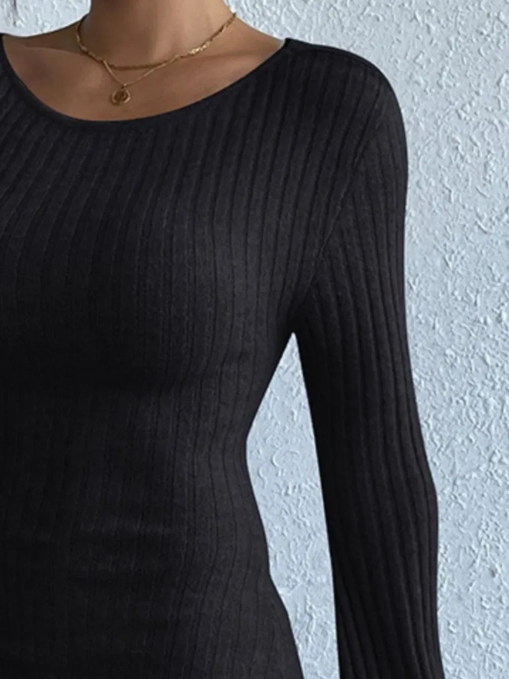 Backless Round Neck Long Sleeve Sweater Dress - tif-shop24.de
