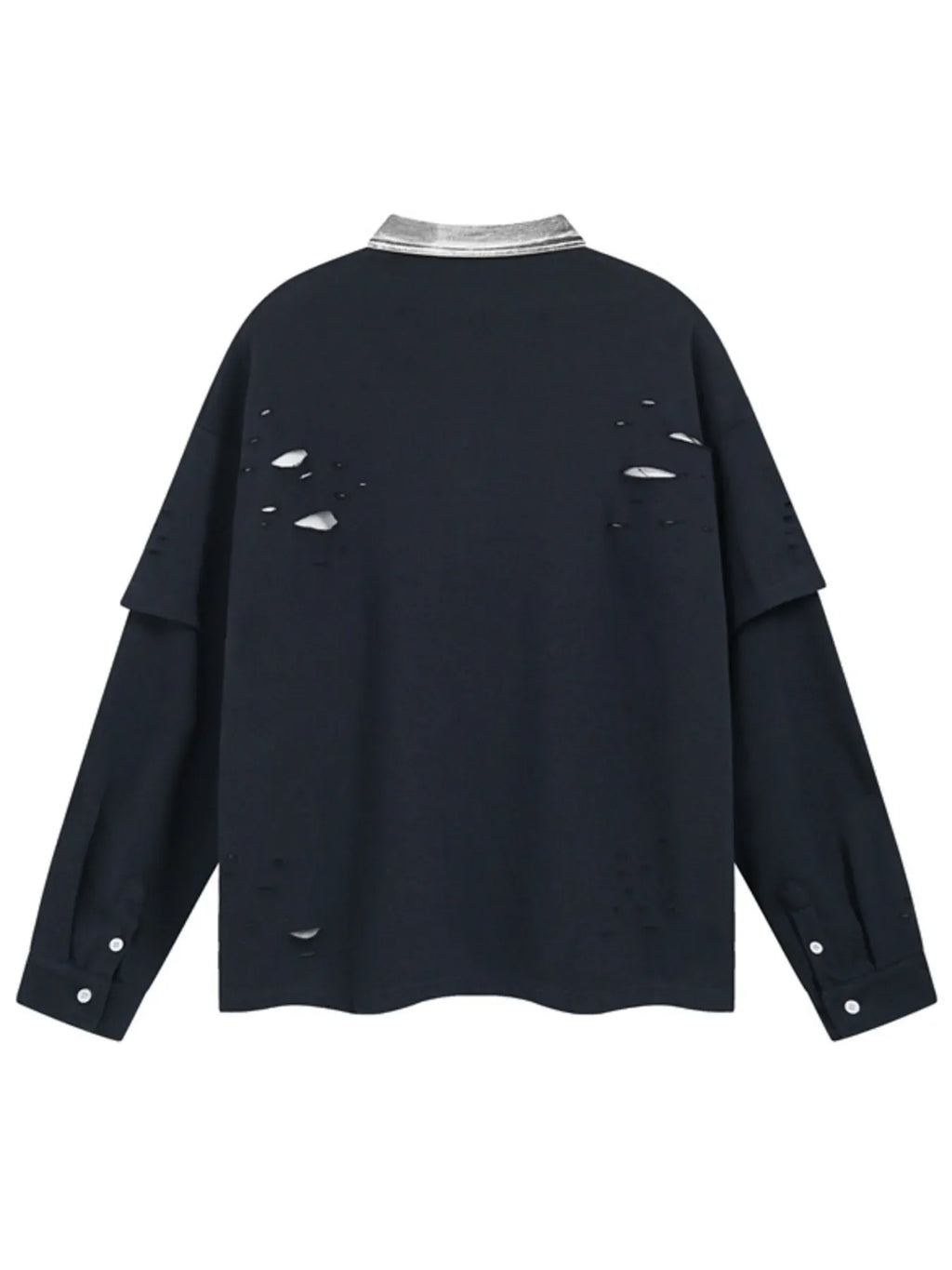 Men's Distressed Striped Long Sleeve Polo - tif-shop24.de