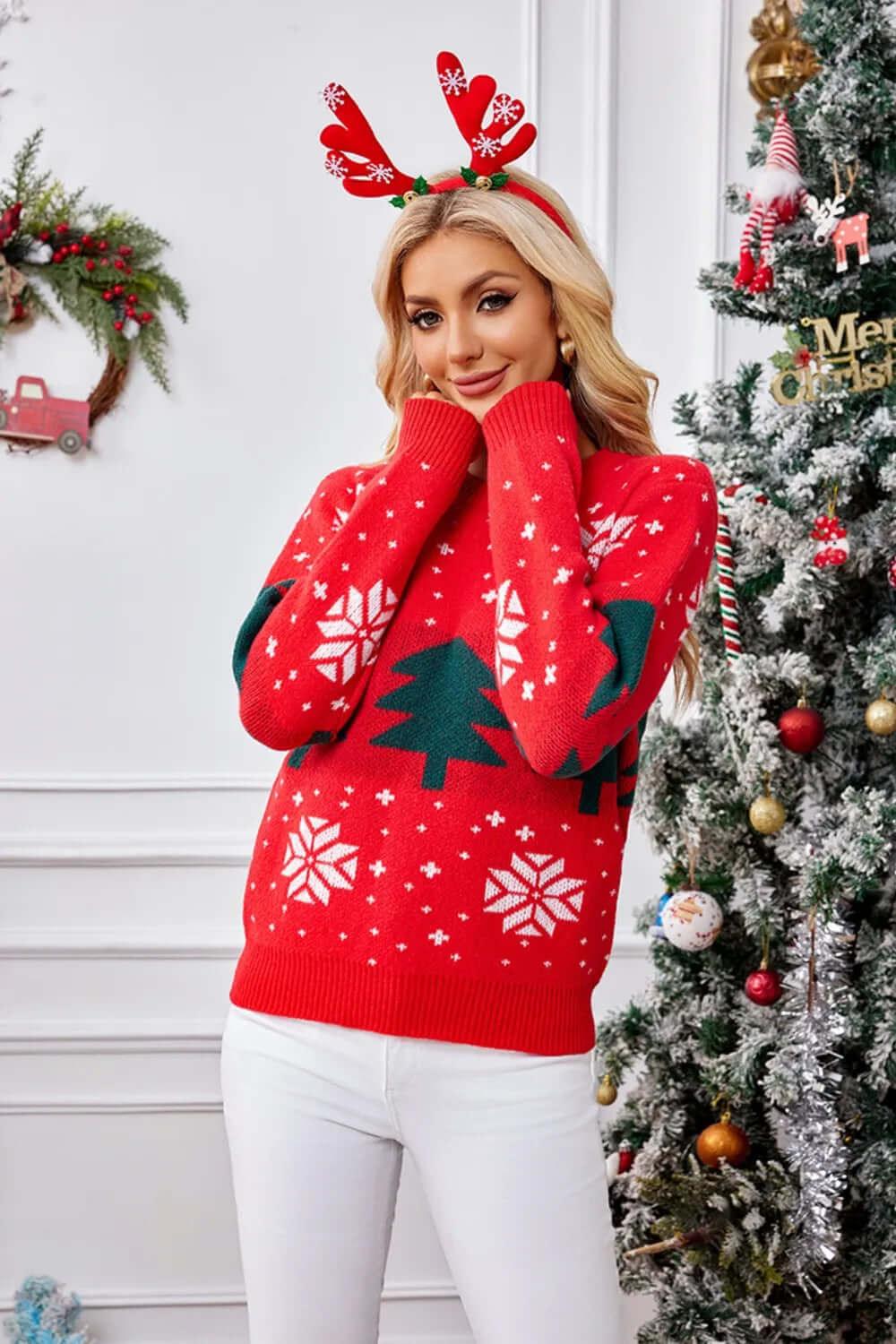 Rundhals Langarm Sweater Tannenbaum – Festlich & Bequem - tif-shop24.de