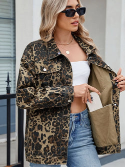 Leopard Print Oversized Denim Jacket - tif-shop24.de