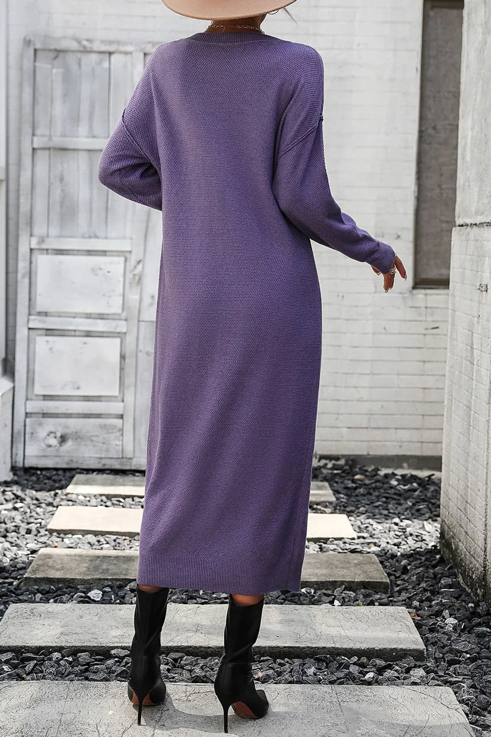 Decorative Button Notched Dropped Shoulder Sweater Dress - tif-shop24.de