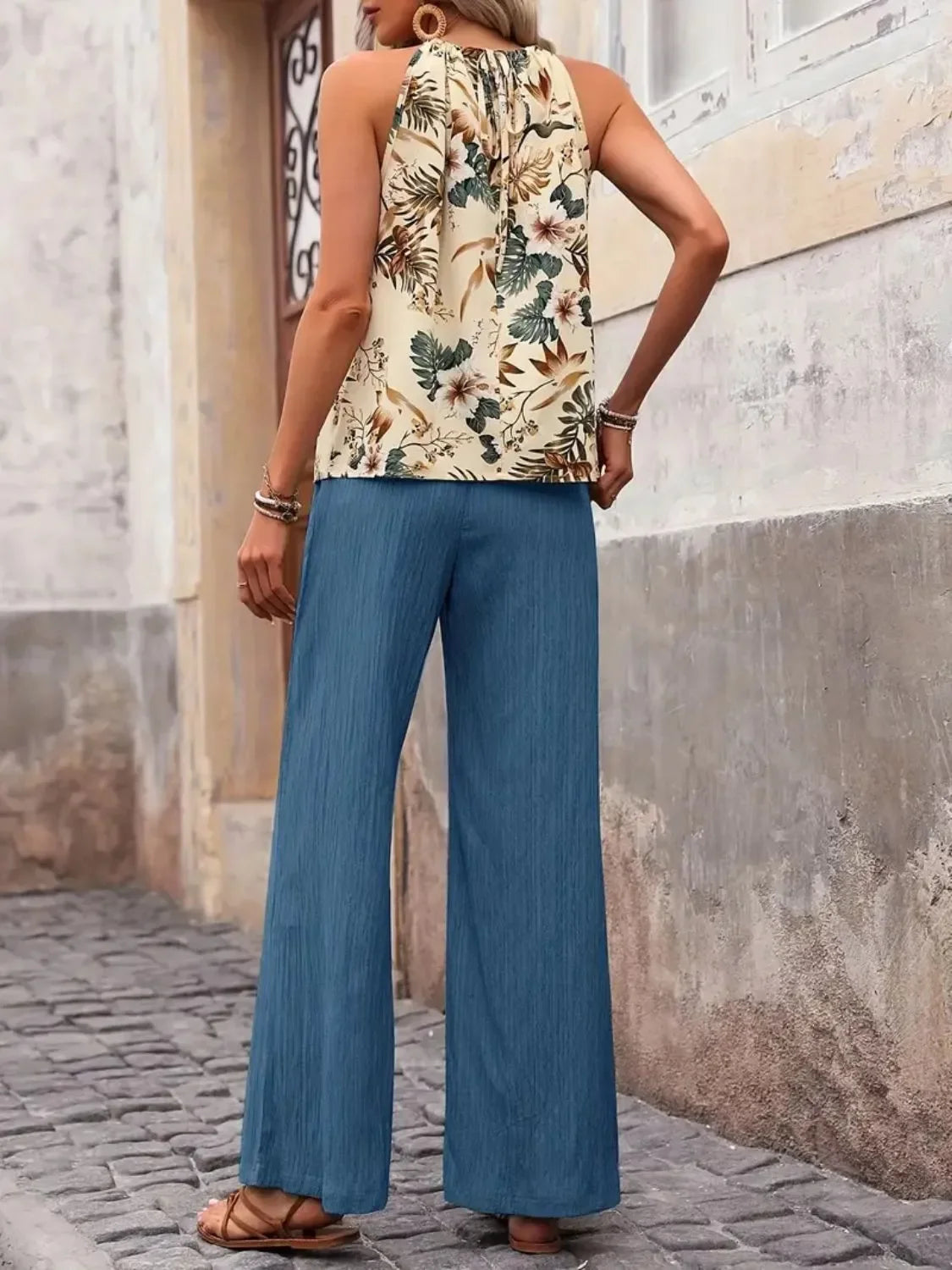 Printed Tank Top and Wide Leg Pants Set - tif-shop24.de