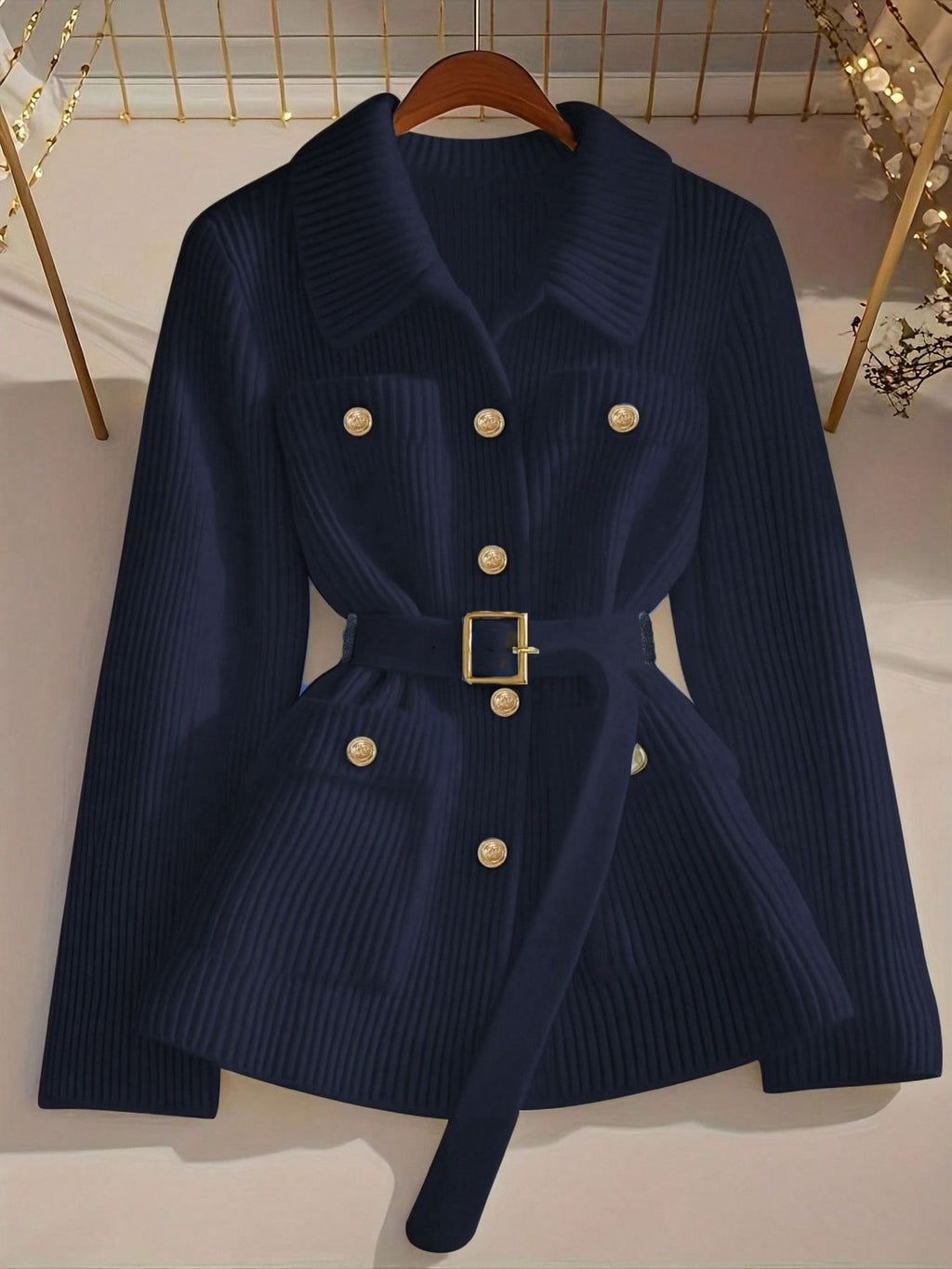 Elegant Casual Solid Color Knit Cardigan with Belt Thickened Women's Sweater Coat