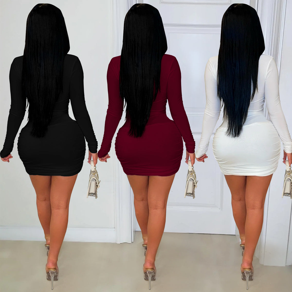 Fashionable Women's Sexy Deep V-Neck Bodycon Dress with Snake Pattern Accessories