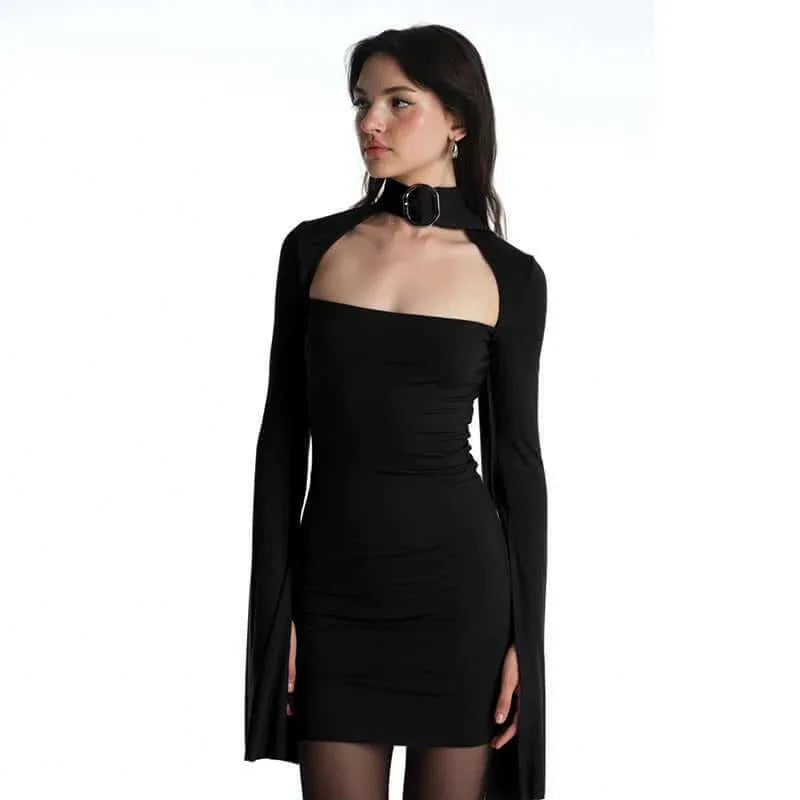 Metal buckle hollowed out long sleeved dress for women - tif-shop24.de
