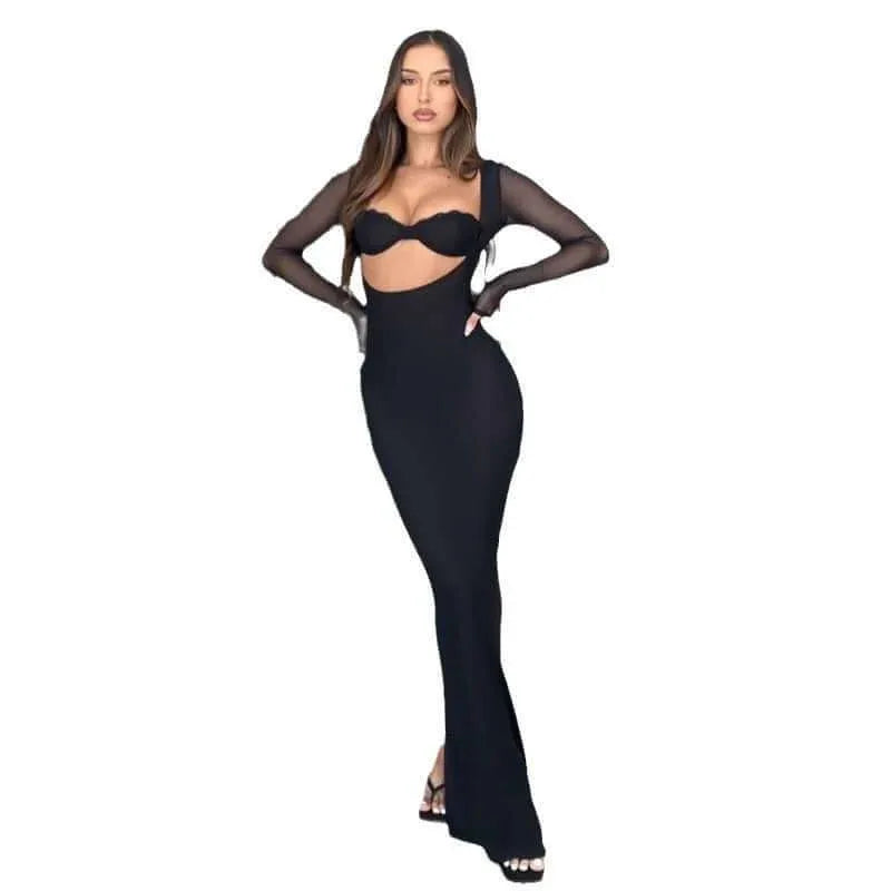 Lace hollow black spicy girl sexy long skirt - tif-shop24.de