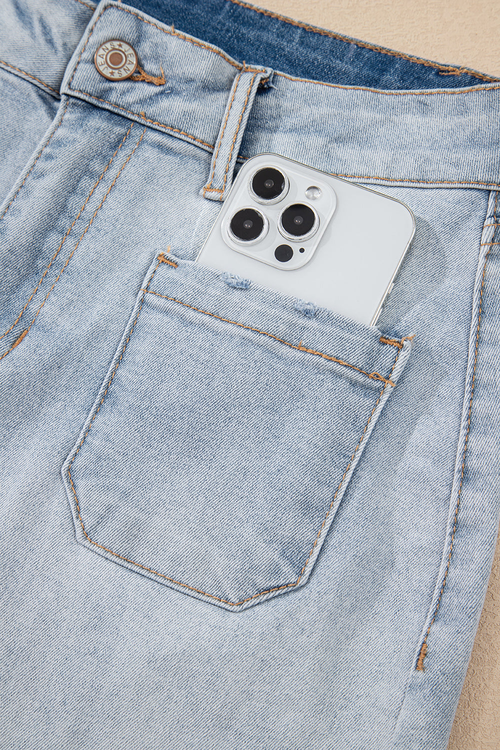 Beau Blue Light Wash High Rise Denim Shorts