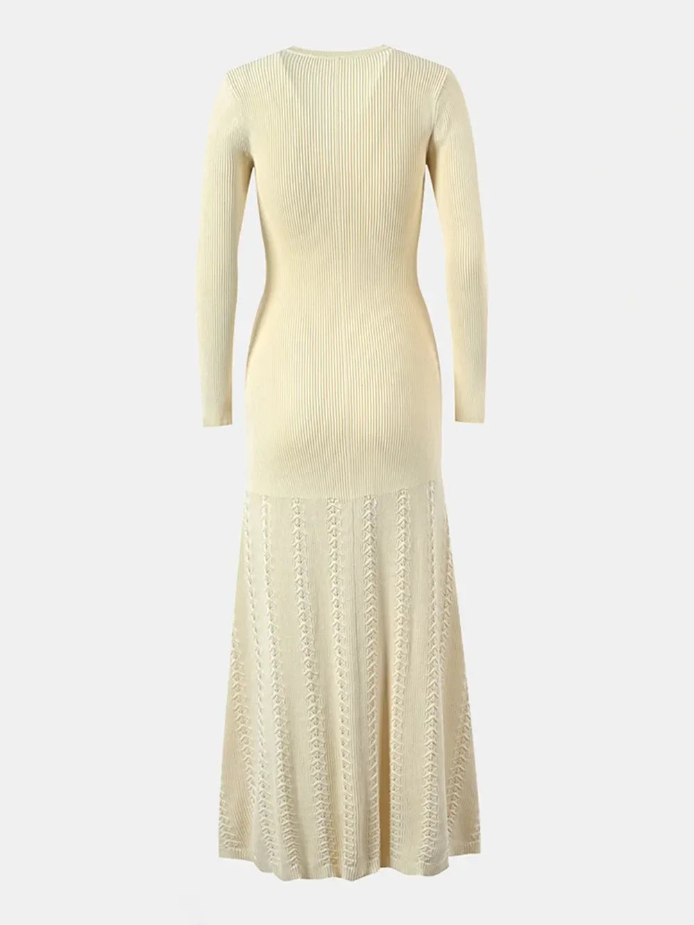 Openwork Round Neck Long Sleeve Sweater Dress - tif-shop24.de