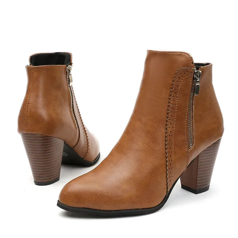 PU Leather Block Heel Boots - tif-shop24.de