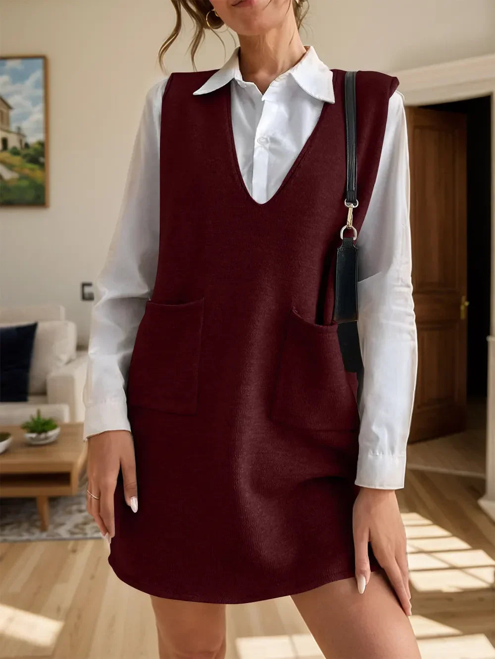 V-Neck Sleeveless Sweater Dress with Pockets - tif-shop24.de