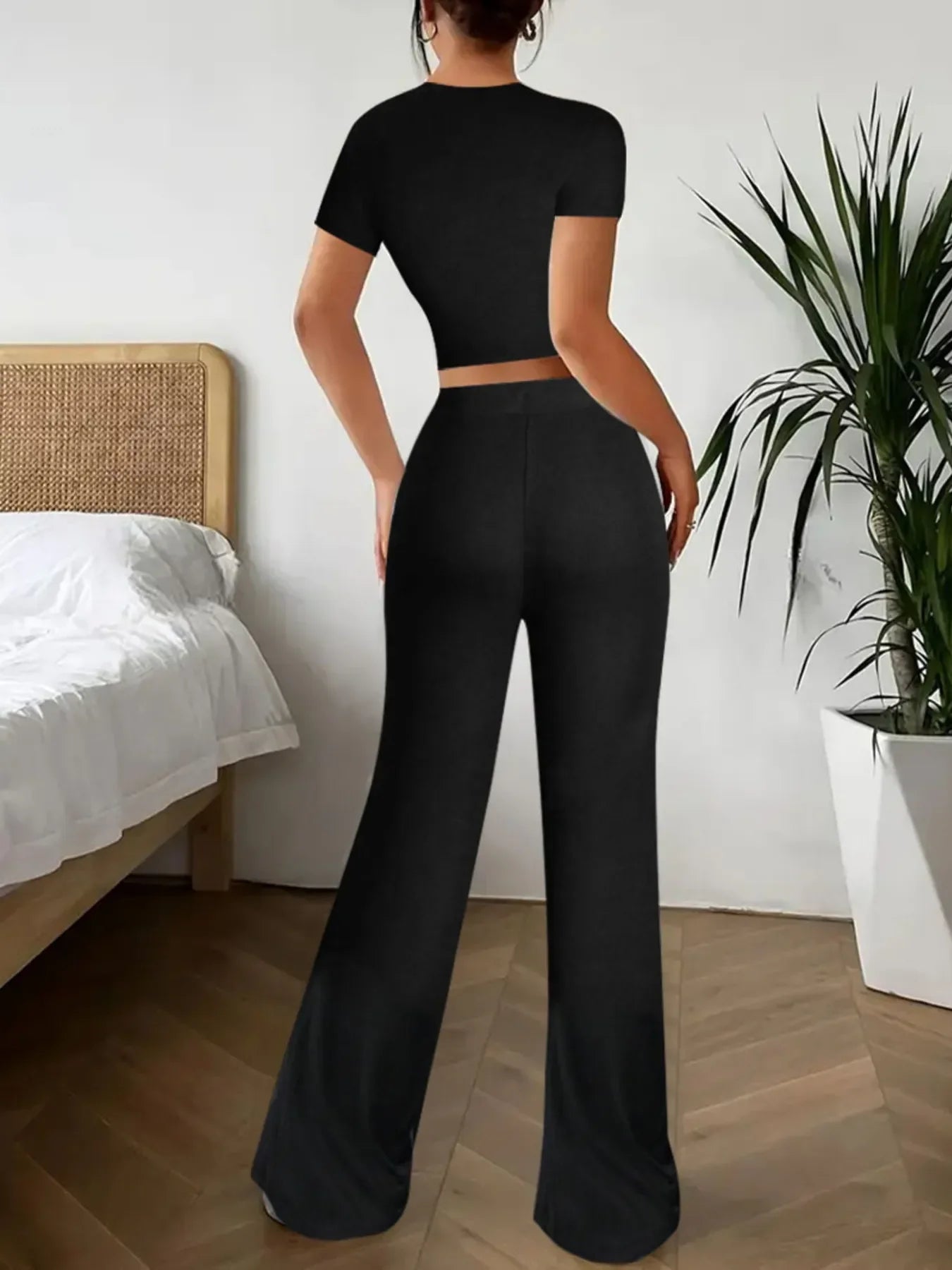 Crop Top and Wide Leg Pants Matching Set - tif-shop24.de