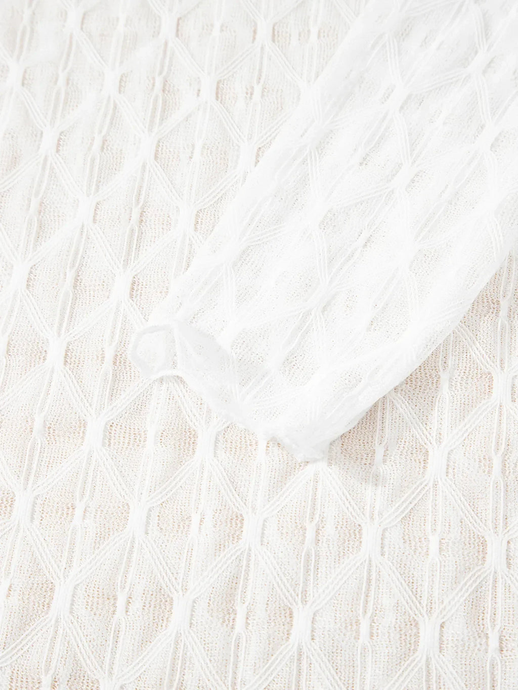 Sheer Mesh Patterned Lettuce Trim Slim Long Sleeve Top - tif-shop24.de