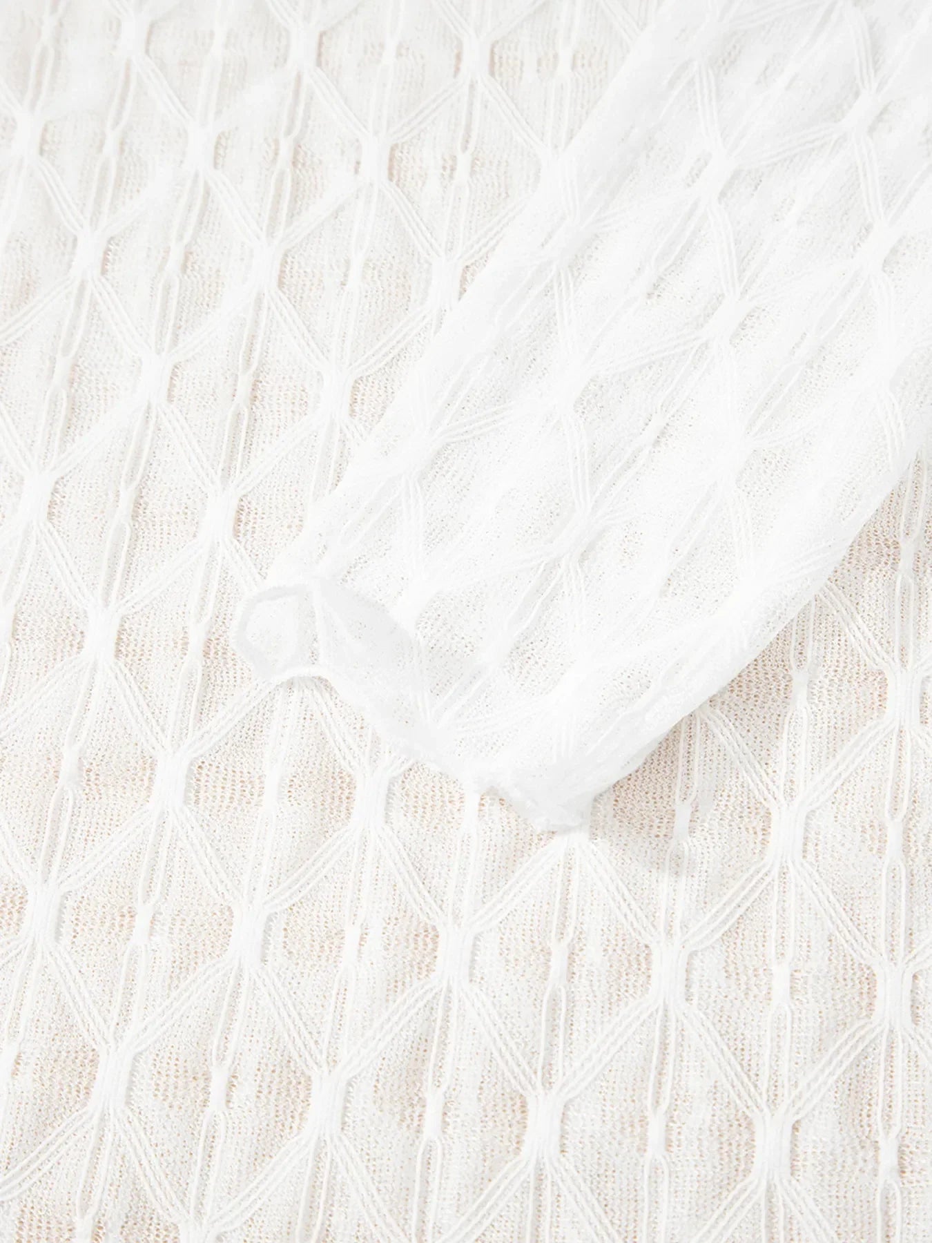 Sheer Mesh Patterned Lettuce Trim Slim Long Sleeve Top - tif-shop24.de