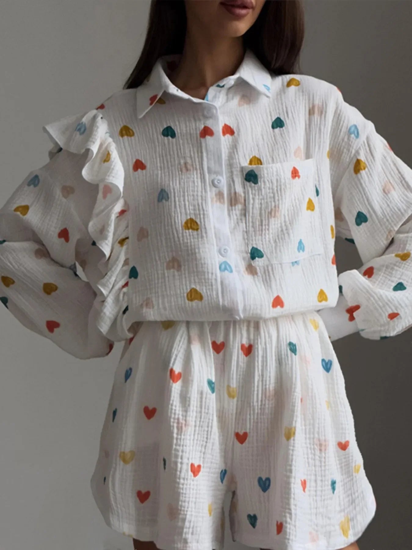 Colorful Heart Print Shirt and Shorts Set - tif-shop24.de