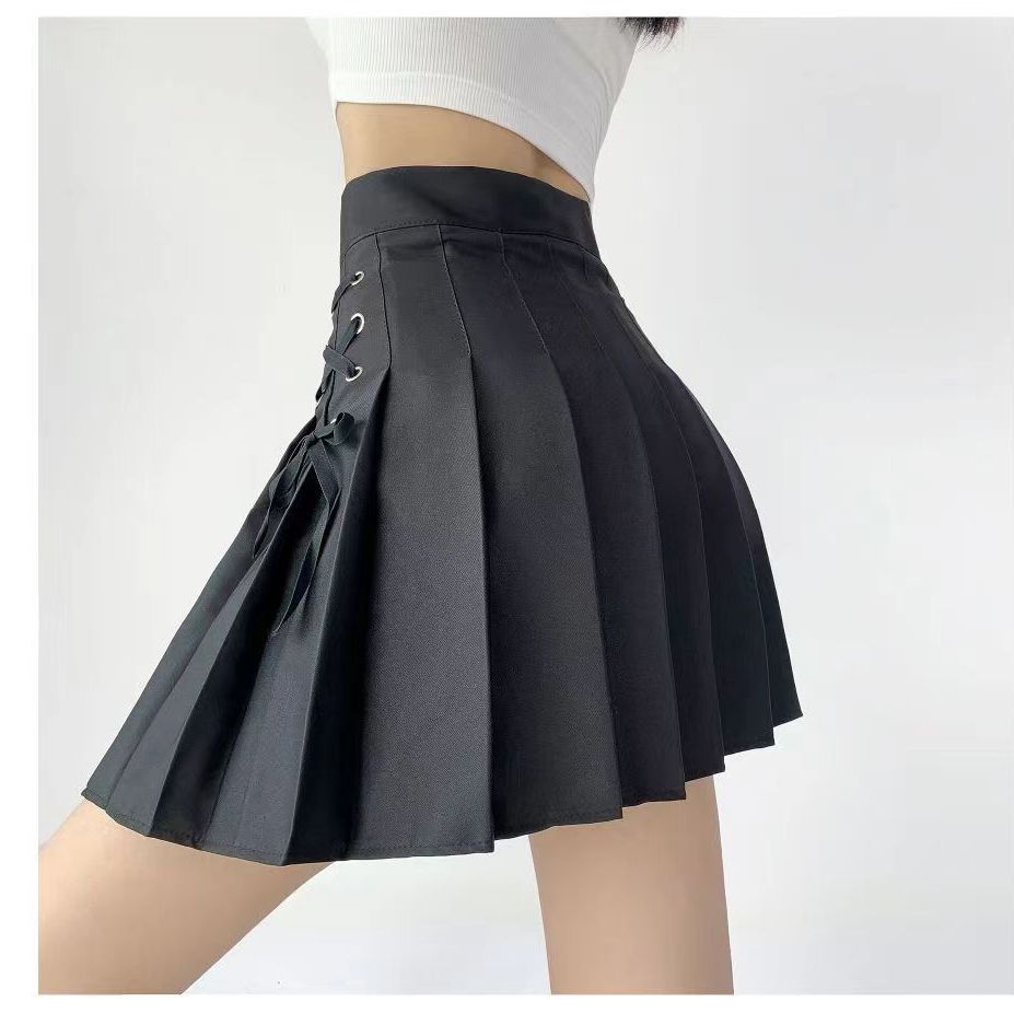 Campus Style Tie Waist Pleated Skirt, High Waist Slim Fit, Pure Color A-Line Mini Skirt, Casual Summer Sporty Look