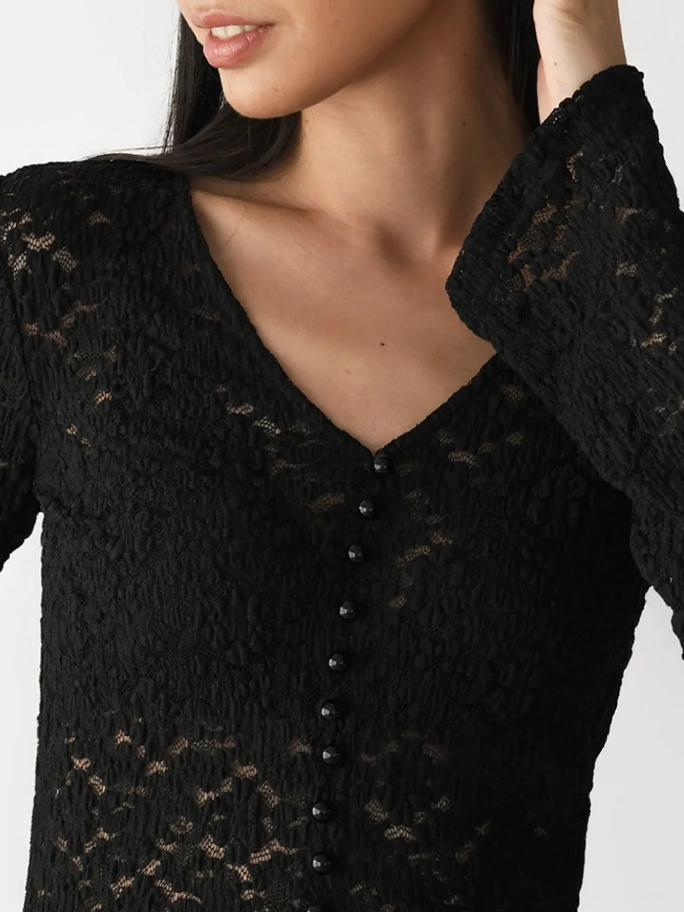 Lace V-Neck Flare Sleeve T-Shirt - tif-shop24.de