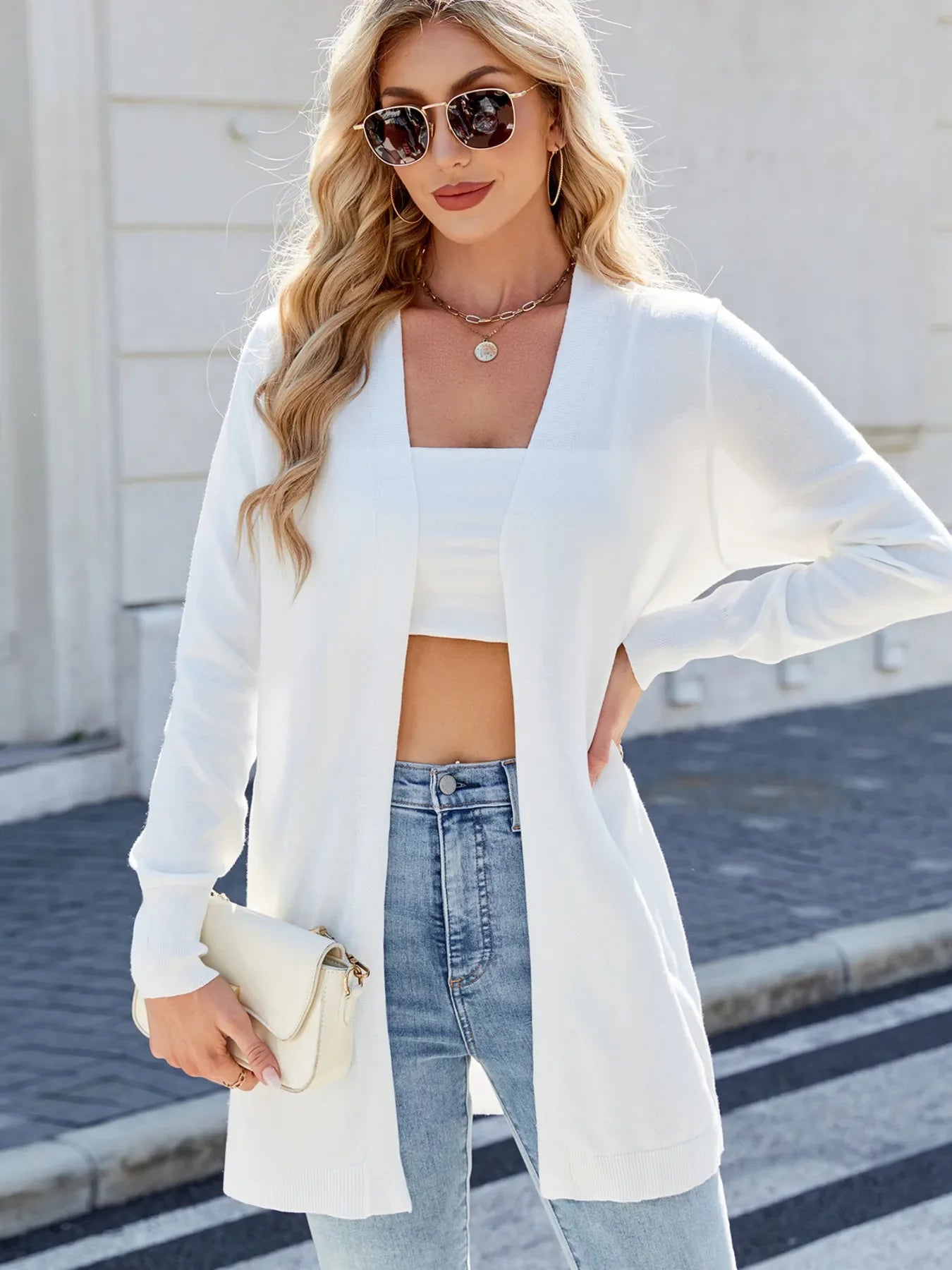 Striped Open Front Cardigan with Relaxed Fit - tif-shop24.de