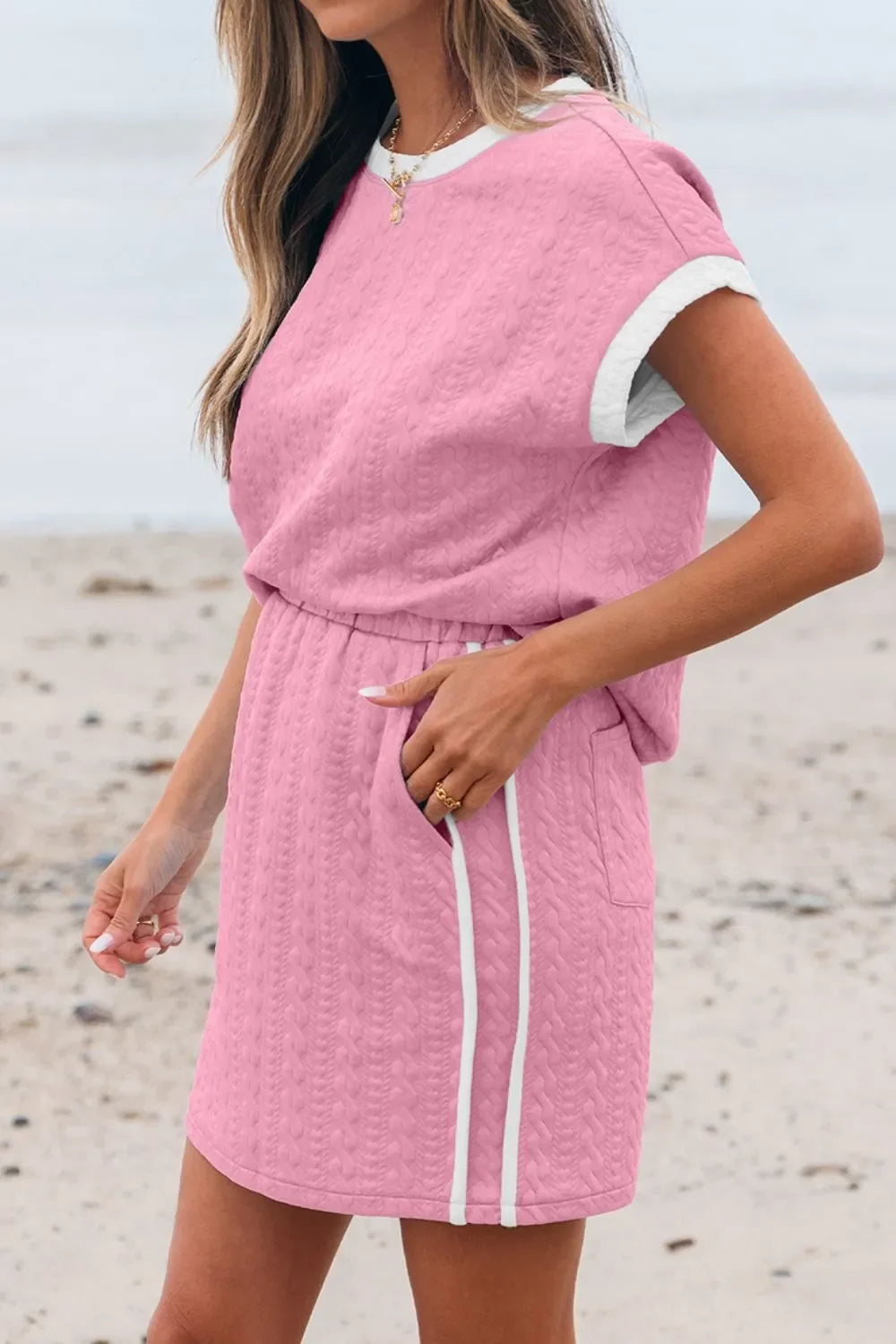 Textured Round Neck Top and Skirt Set - tif-shop24.de