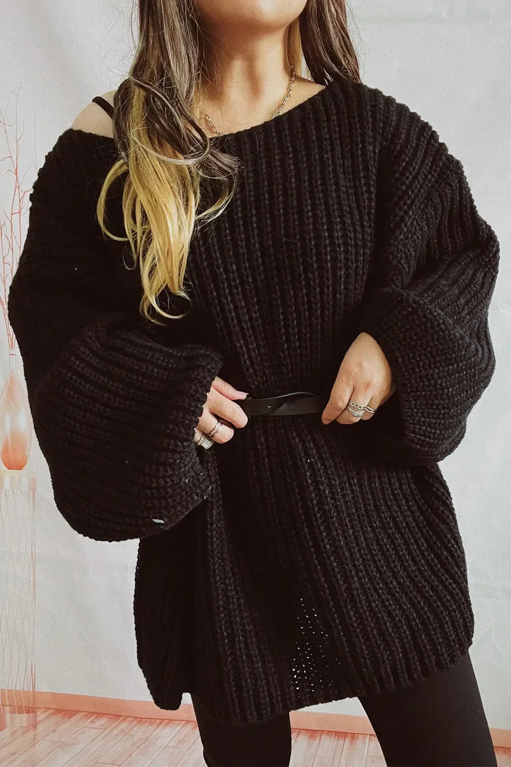 Boat Neck Dropped Shoulder Mini Sweater Dress - tif-shop24.de