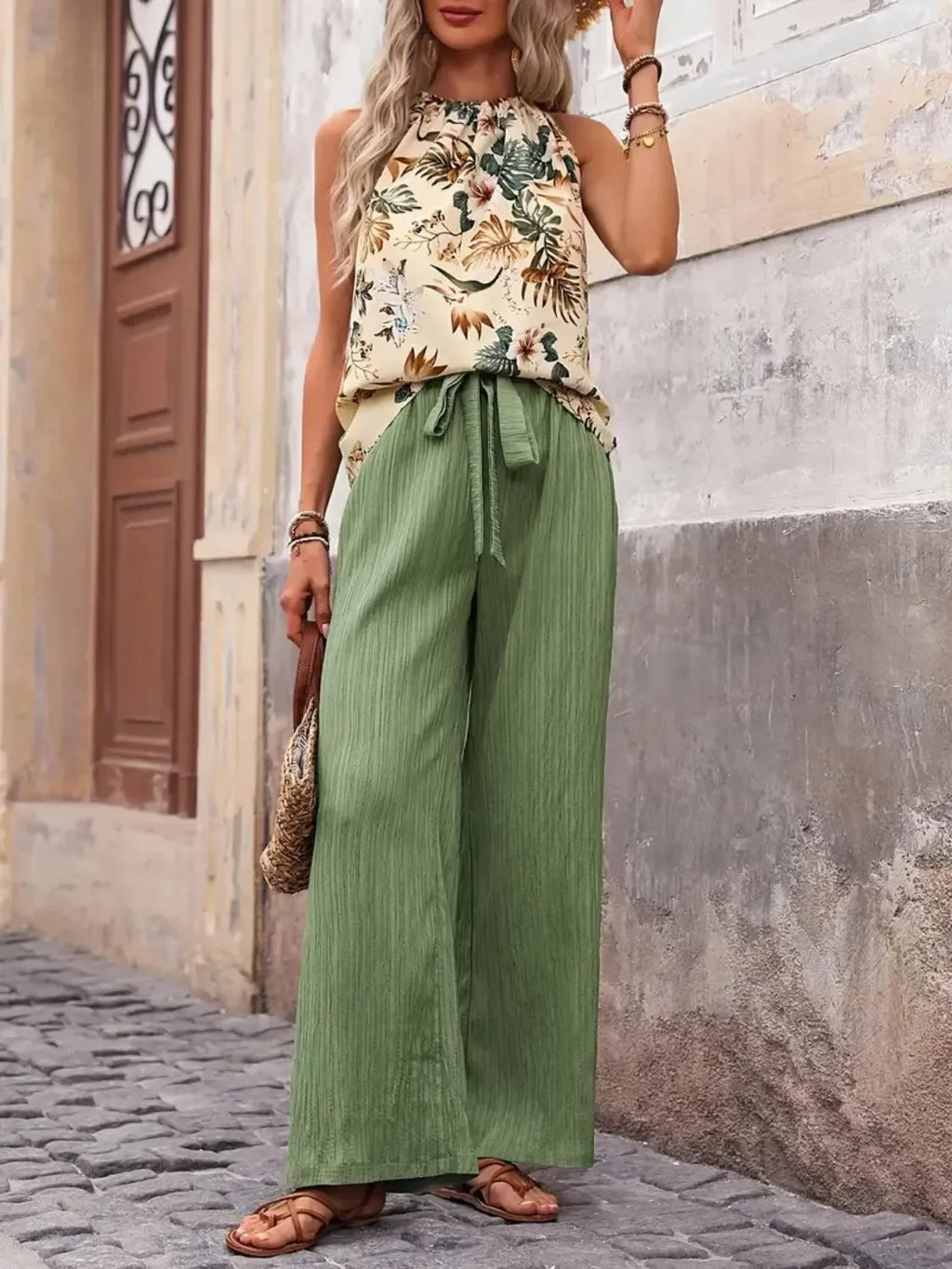 Printed Tank Top and Wide Leg Pants Set - tif-shop24.de