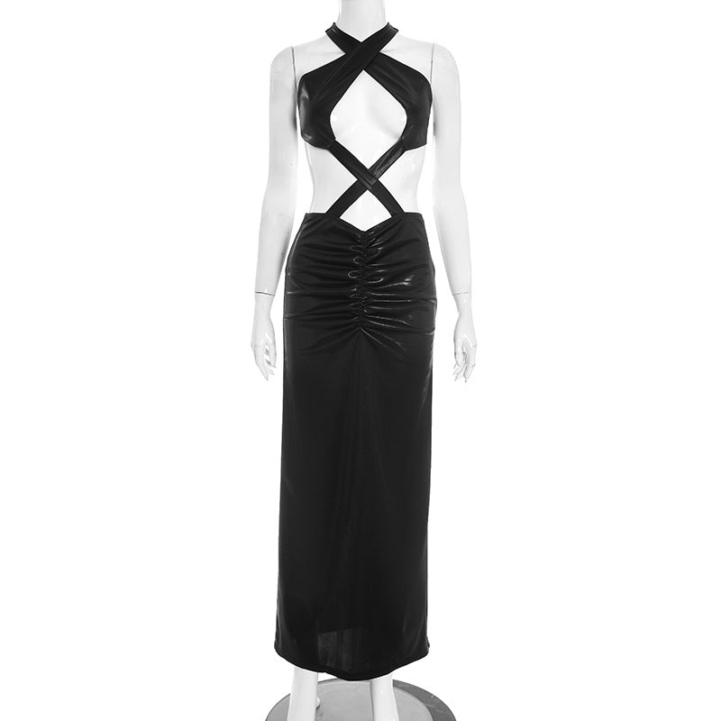 Sexy Cross Strap Backless Hollow Out Dress for Women
