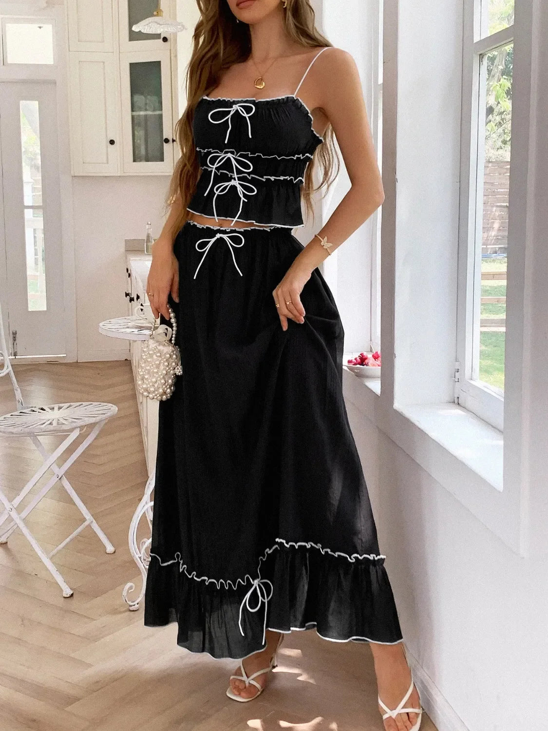 Frill Square Neck Cami and Skirt Set - tif-shop24.de