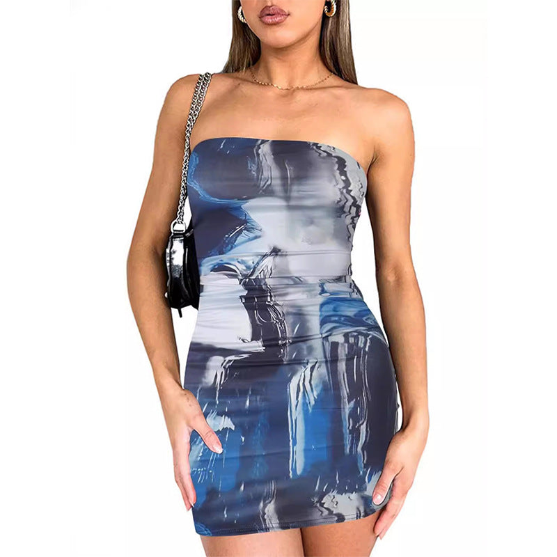 Printed Strapless Bodycon Stretch Sexy Dress for Women
