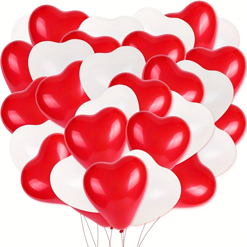 50-teiliges 25 Stück Rotes Und 25 Stück Weißes Herzförmiges Latexballon-Set Für Hochzeitsdekoration, Brautgeschenk, Valentinstag, Geburtstag, Verlobung, Abschlussfeier, Partydekoration