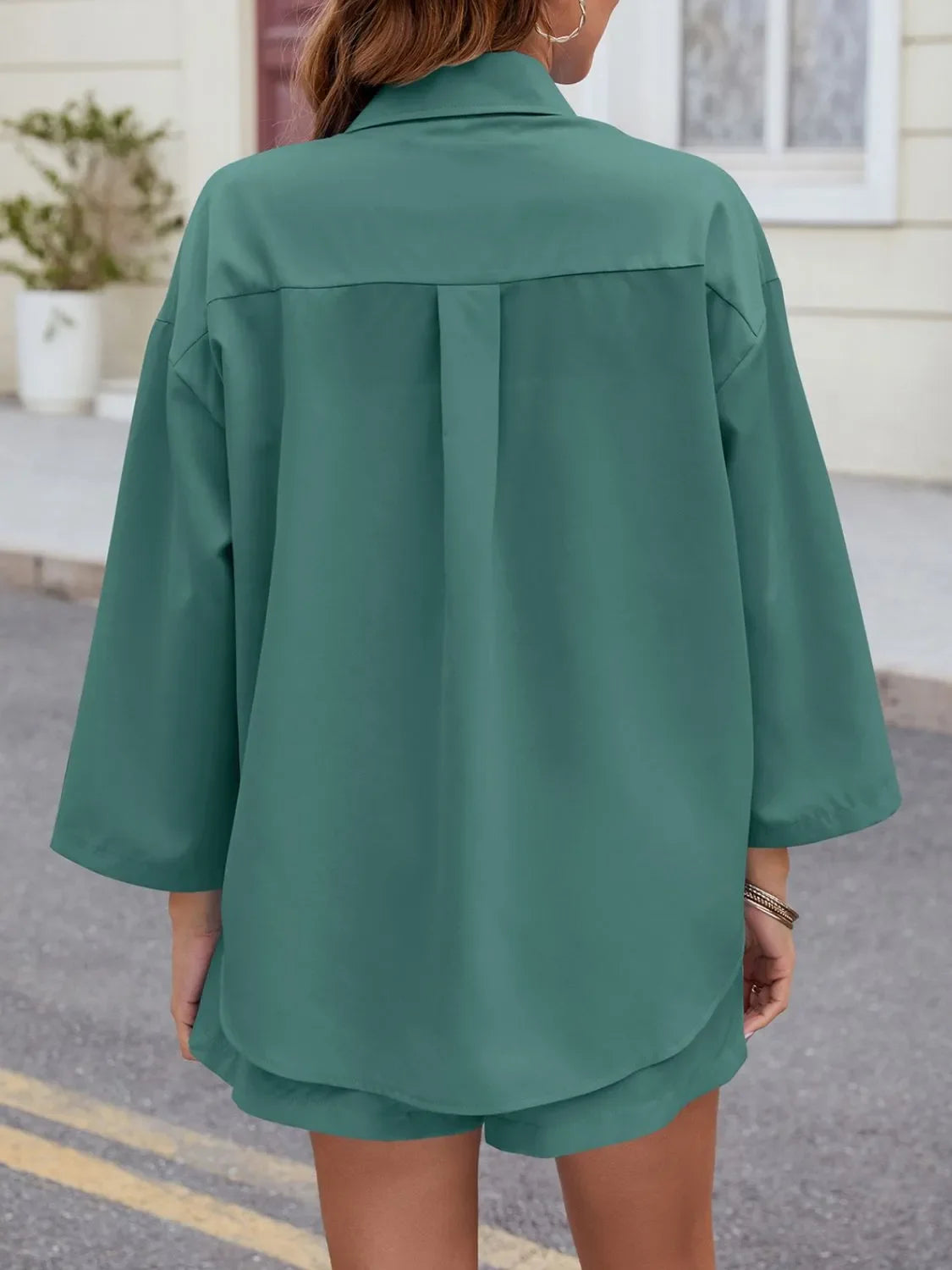 Button Up Long Sleeve Top and Shorts Set - tif-shop24.de