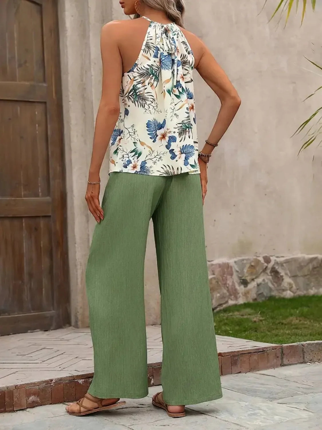 Printed Tank Top and Wide Leg Pants Set - tif-shop24.de