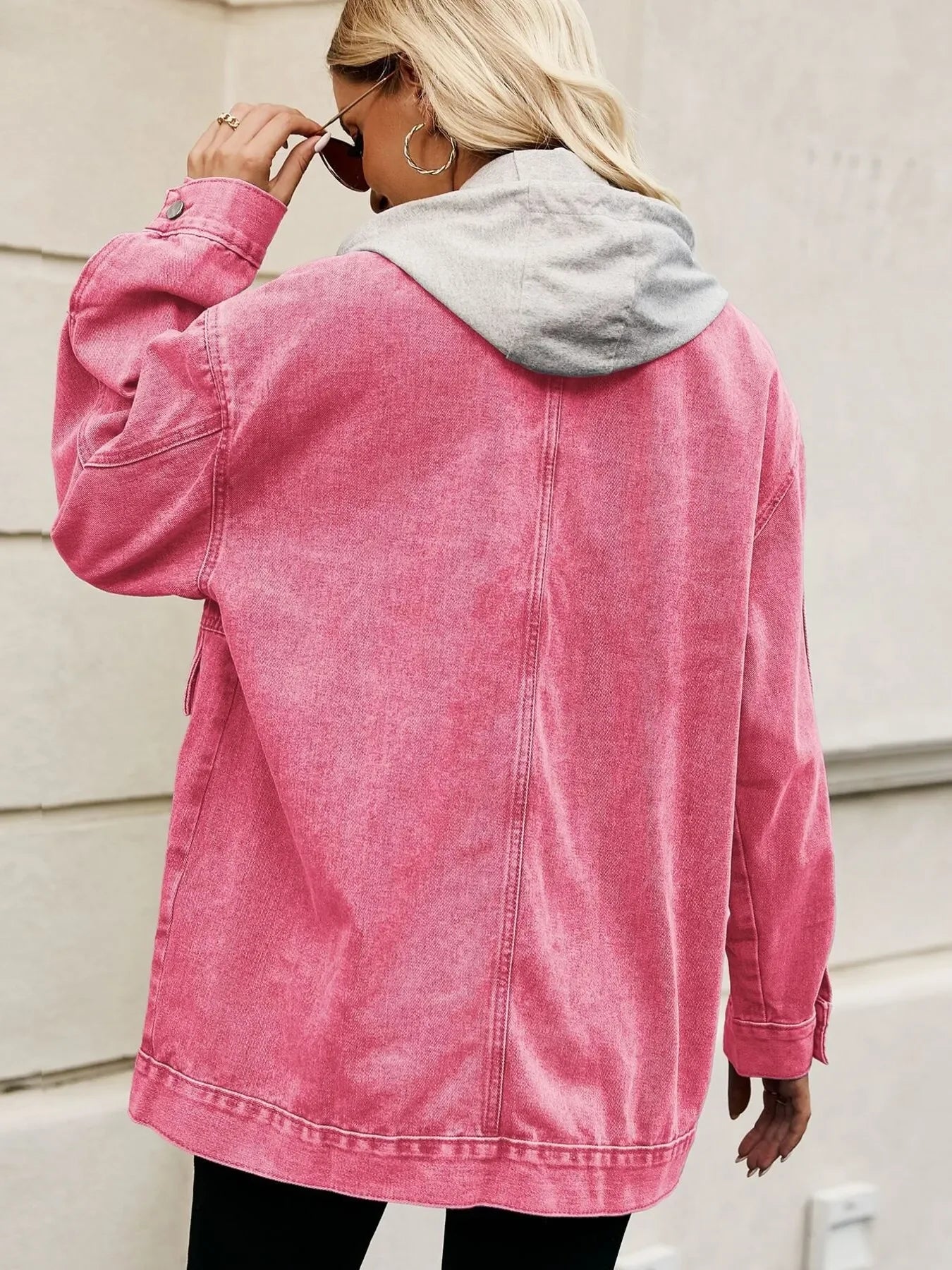 Oversized Button Up Denim Jacket with Hood - tif-shop24.de