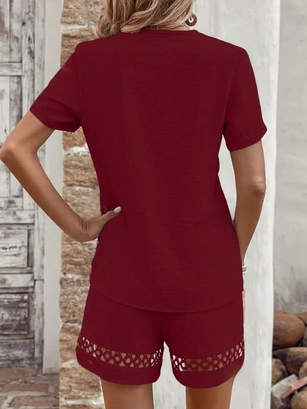V Neck Short Sleeve Top and Shorts Set - tif-shop24.de