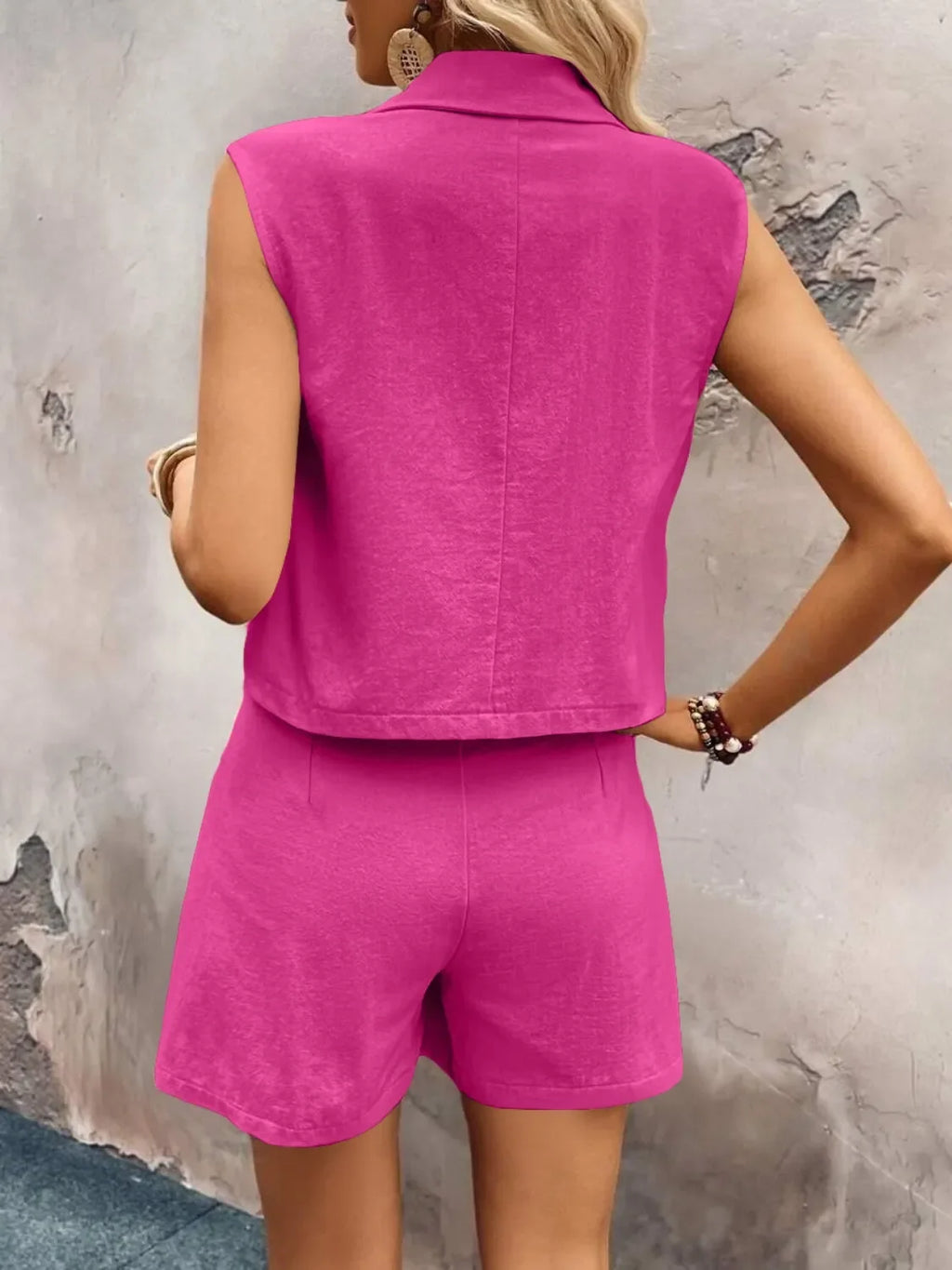 One Button Sleeveless Top and Shorts Set - tif-shop24.de