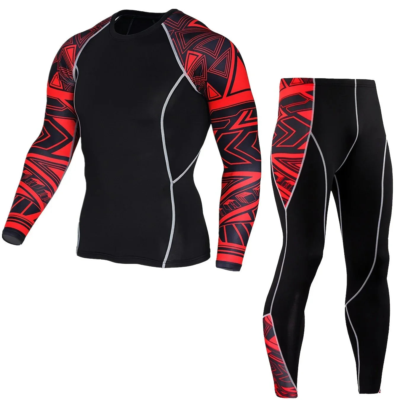 Sport Laufset Kompressionshemd + Hose Hauteng Langarm Schnell Trocknender Fitness-Trainingsanzug Gym Yoga Anzüge Kompressionshosen Thermounterwäsche Set Basisschicht Leggings Langarmhemd - tif-shop24.de