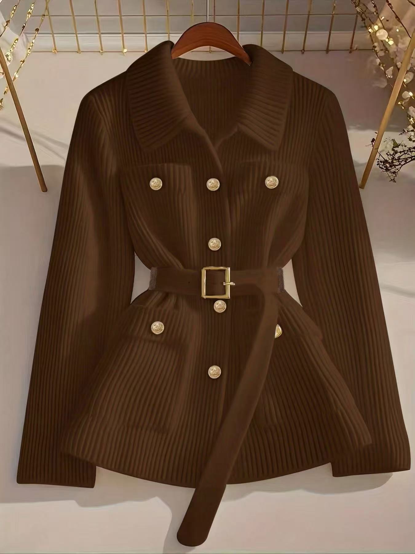 Elegant Casual Solid Color Knit Cardigan with Belt Thickened Women's Sweater Coat