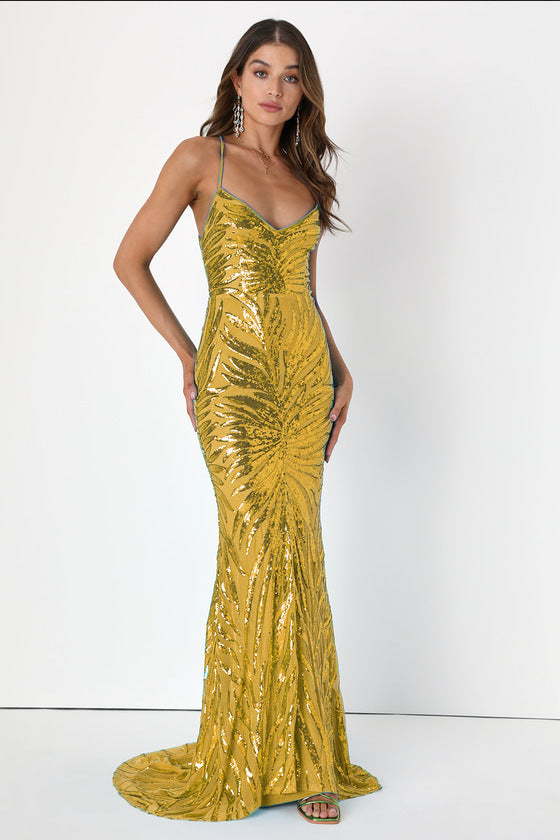 Women's Party Sequined Sexy Dress in gold with elegant design and shimmering sequins, perfect for special occasions.