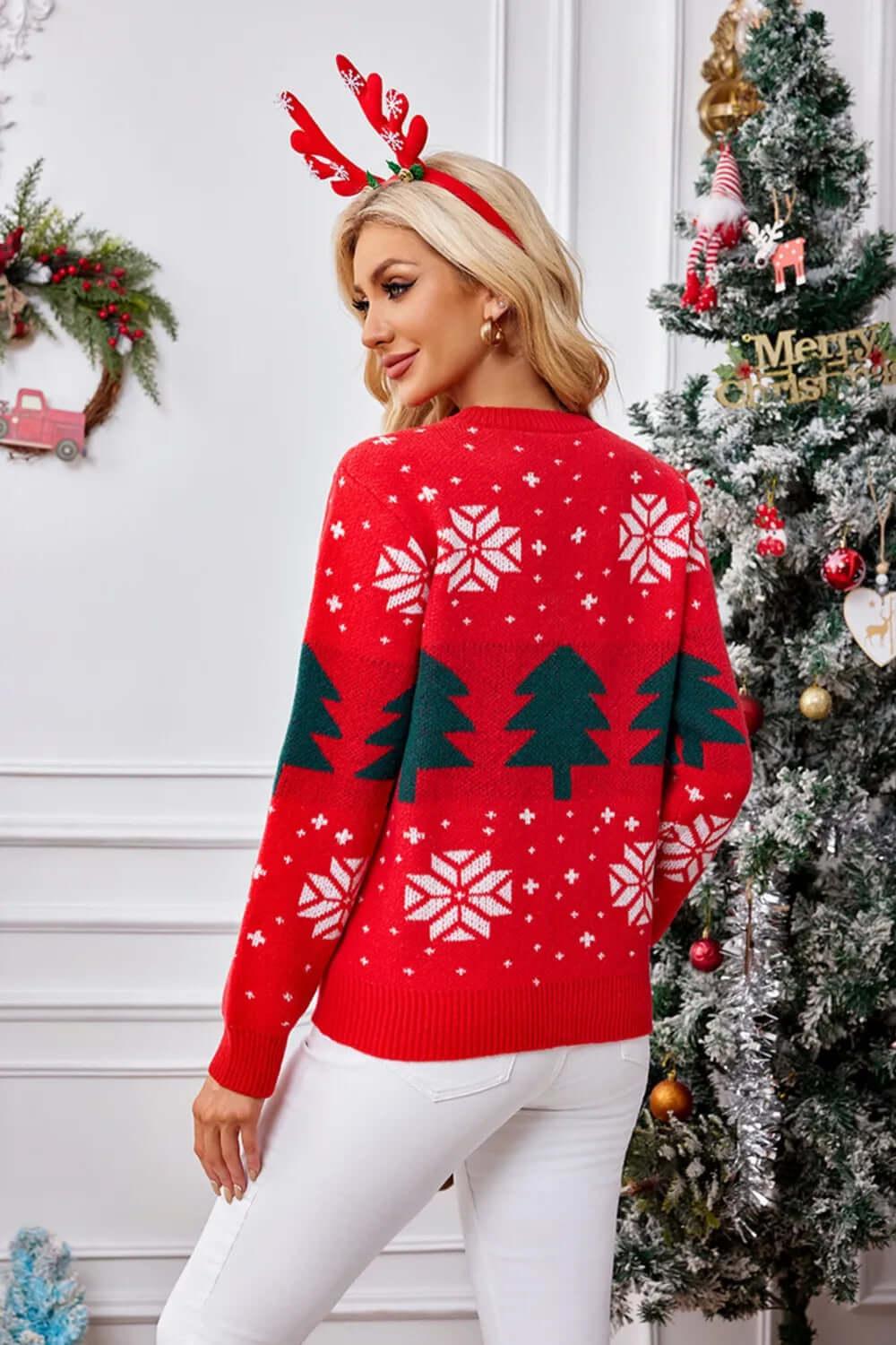 Rundhals Langarm Sweater Tannenbaum – Festlich & Bequem - tif-shop24.de