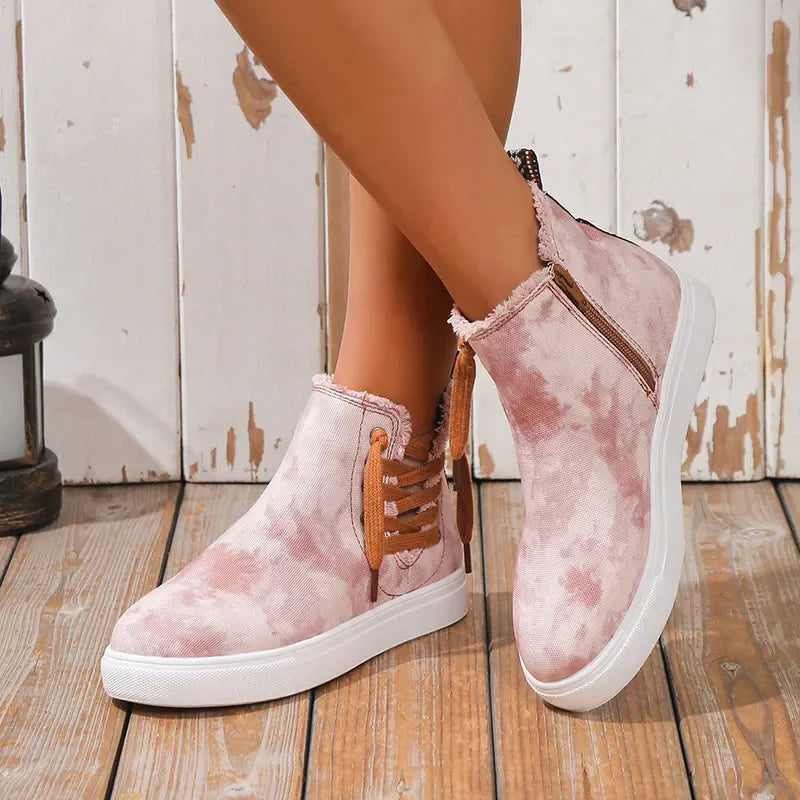 Lace-Up Round Toe Canvas Boots with Side Zip - tif-shop24.de