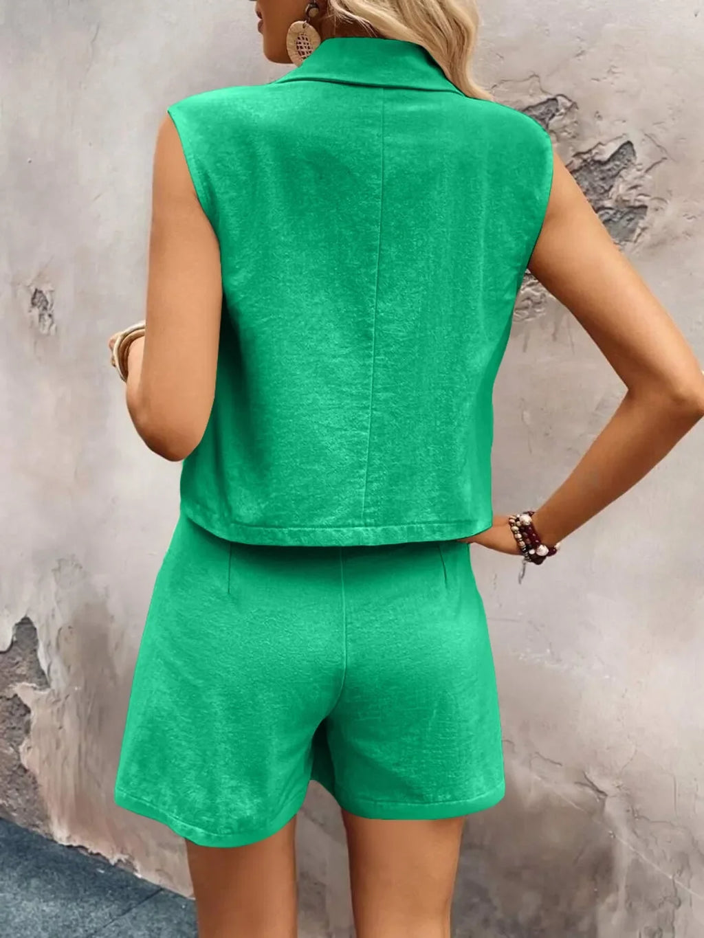 One Button Sleeveless Top and Shorts Set - tif-shop24.de