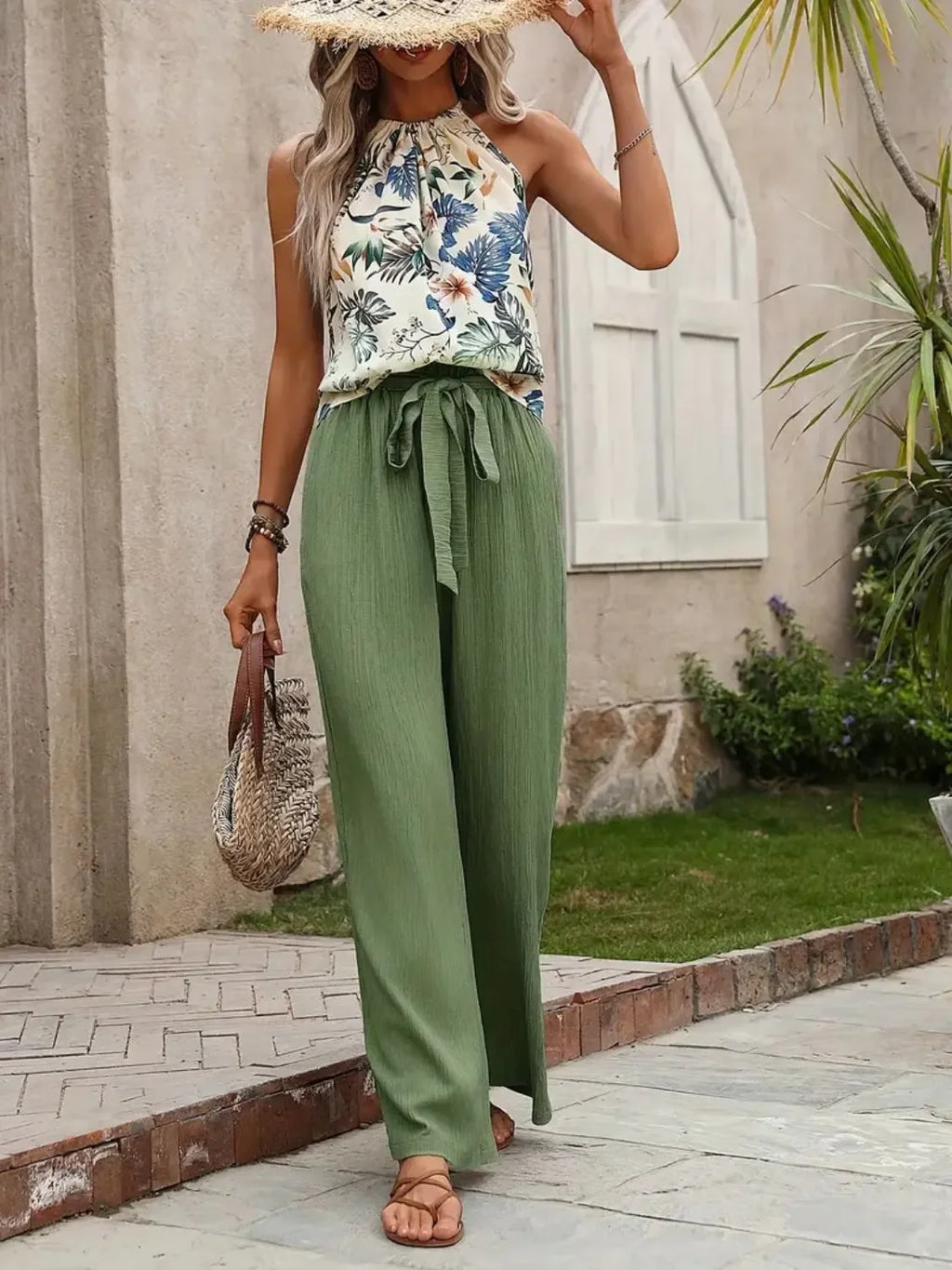 Printed Tank Top and Wide Leg Pants Set - tif-shop24.de
