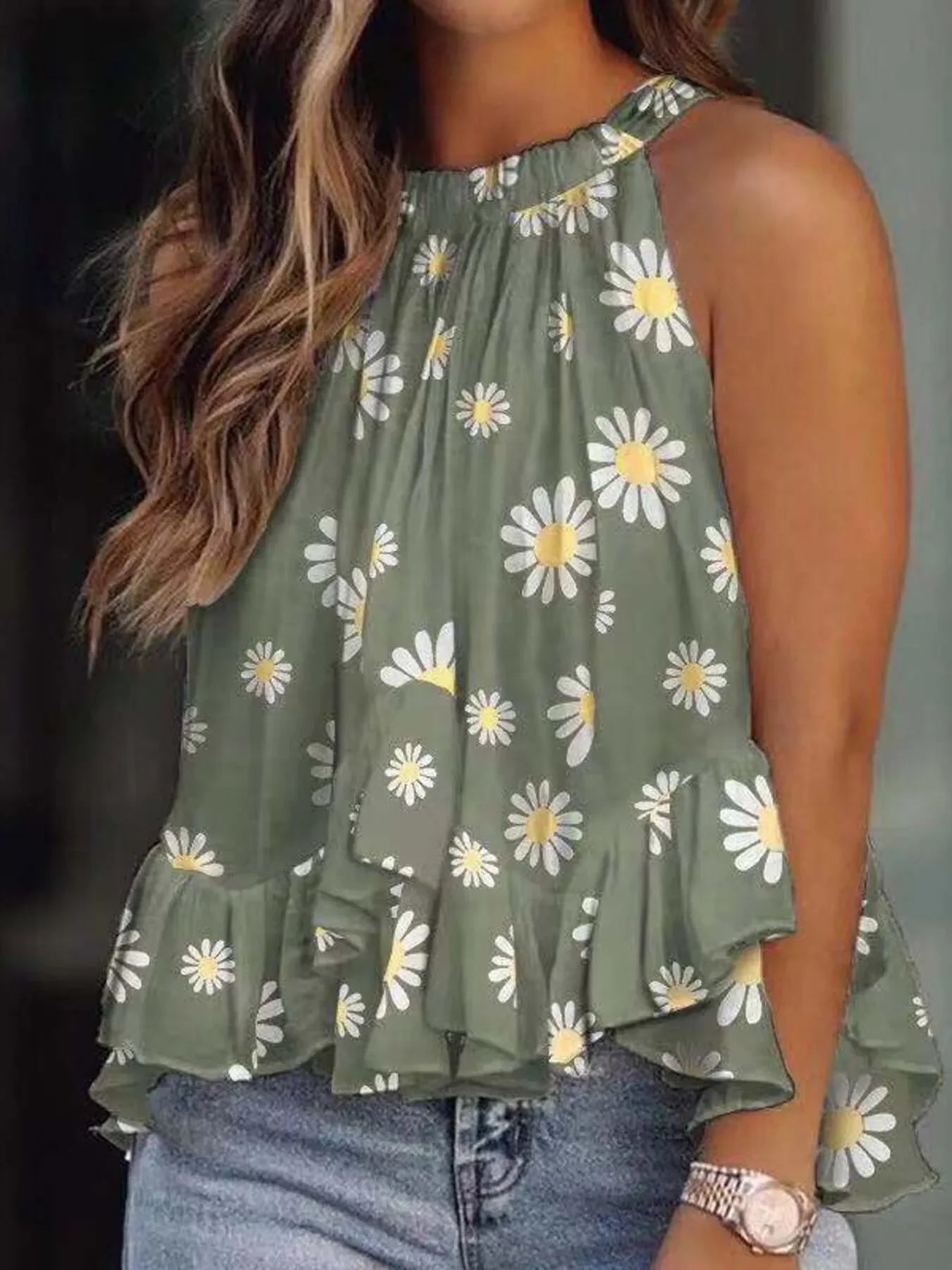 Ruffled Printed Halter Neck Cami Top - tif-shop24.de