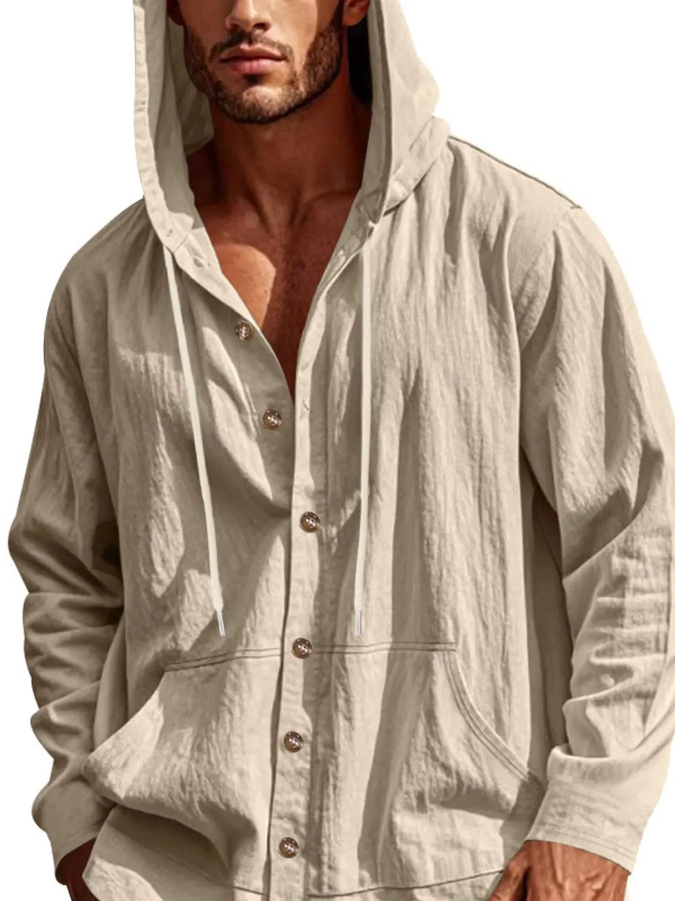 Men's Full Size Drawstring Button Up Hooded Top Plus Size - tif-shop24.de