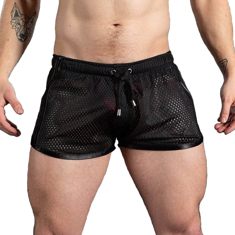 Fitness Fashion Mesh Muscle Training Shorts Men Quick-Dry Breathable Lightweight 3/4 Pants Beach Summer Style