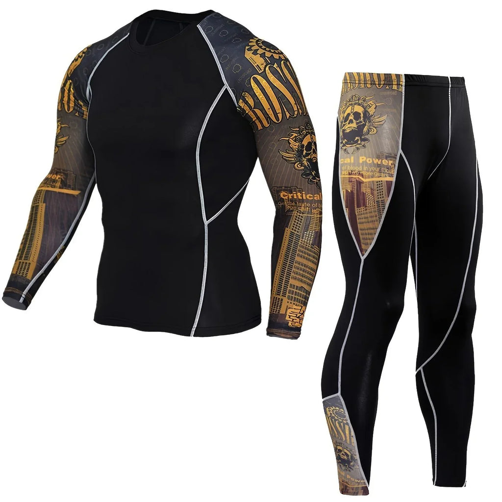Sport Laufset Kompressionshemd + Hose Hauteng Langarm Schnell Trocknender Fitness-Trainingsanzug Gym Yoga Anzüge Kompressionshosen Thermounterwäsche Set Basisschicht Leggings Langarmhemd - tif-shop24.de