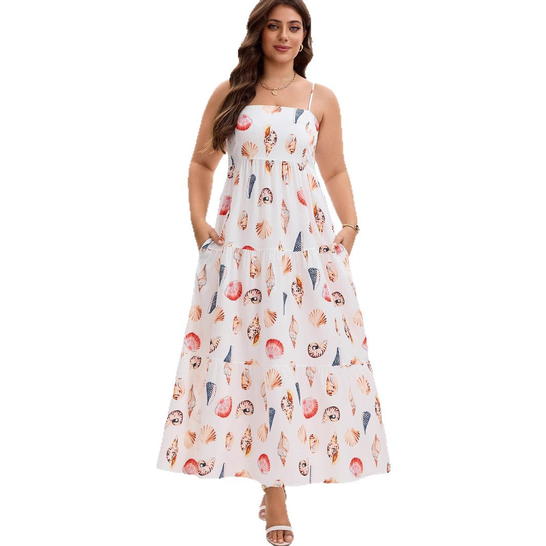 Fashionable Layered Beach Dress with Shell Pocket, Sleeveless Summer Maxi Dress for Women