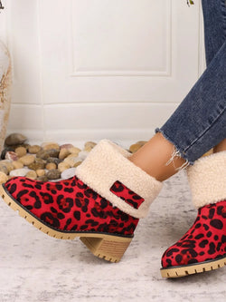Leopard Block Heel Fuzzy Boots - tif-shop24.de